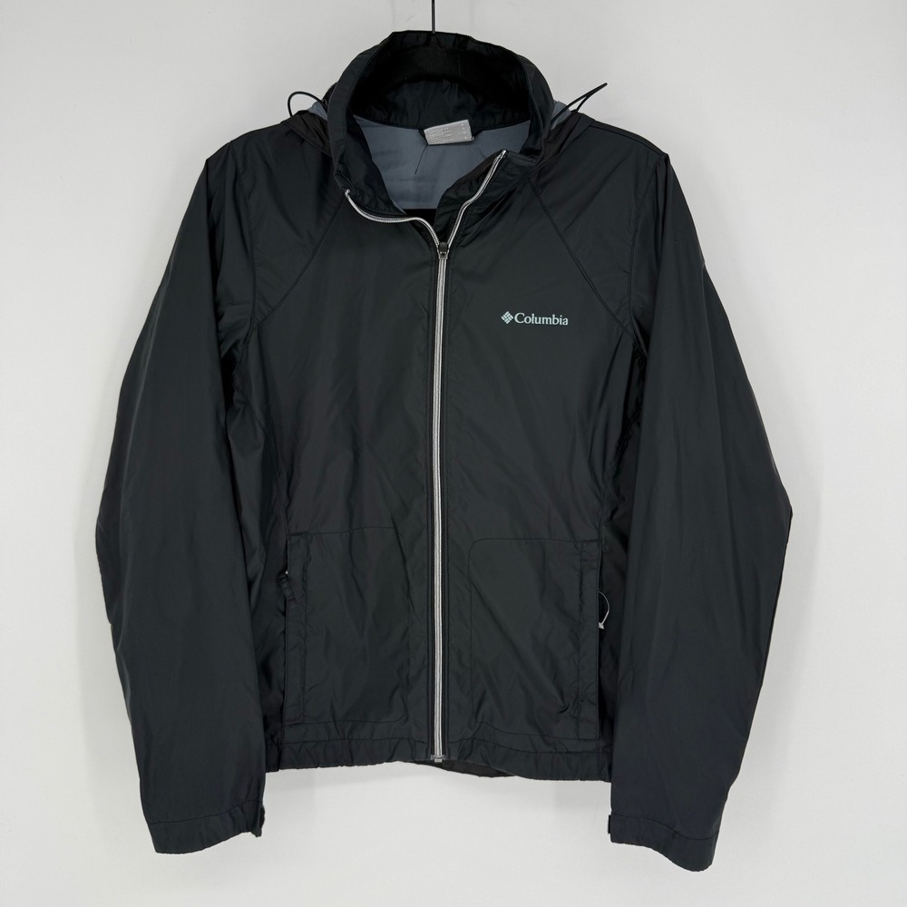 COLUMBIA WOMEN'S BLACK WINDBREAKER RAIN JACKET !00% NYLON‎ BLACK SMALL